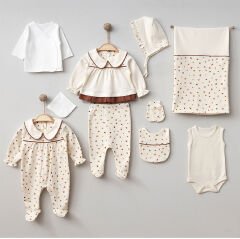 PUGİ KIZ NATUREL YAPRAK BASKILI 10LU SET HASTANE ÇIKIŞI