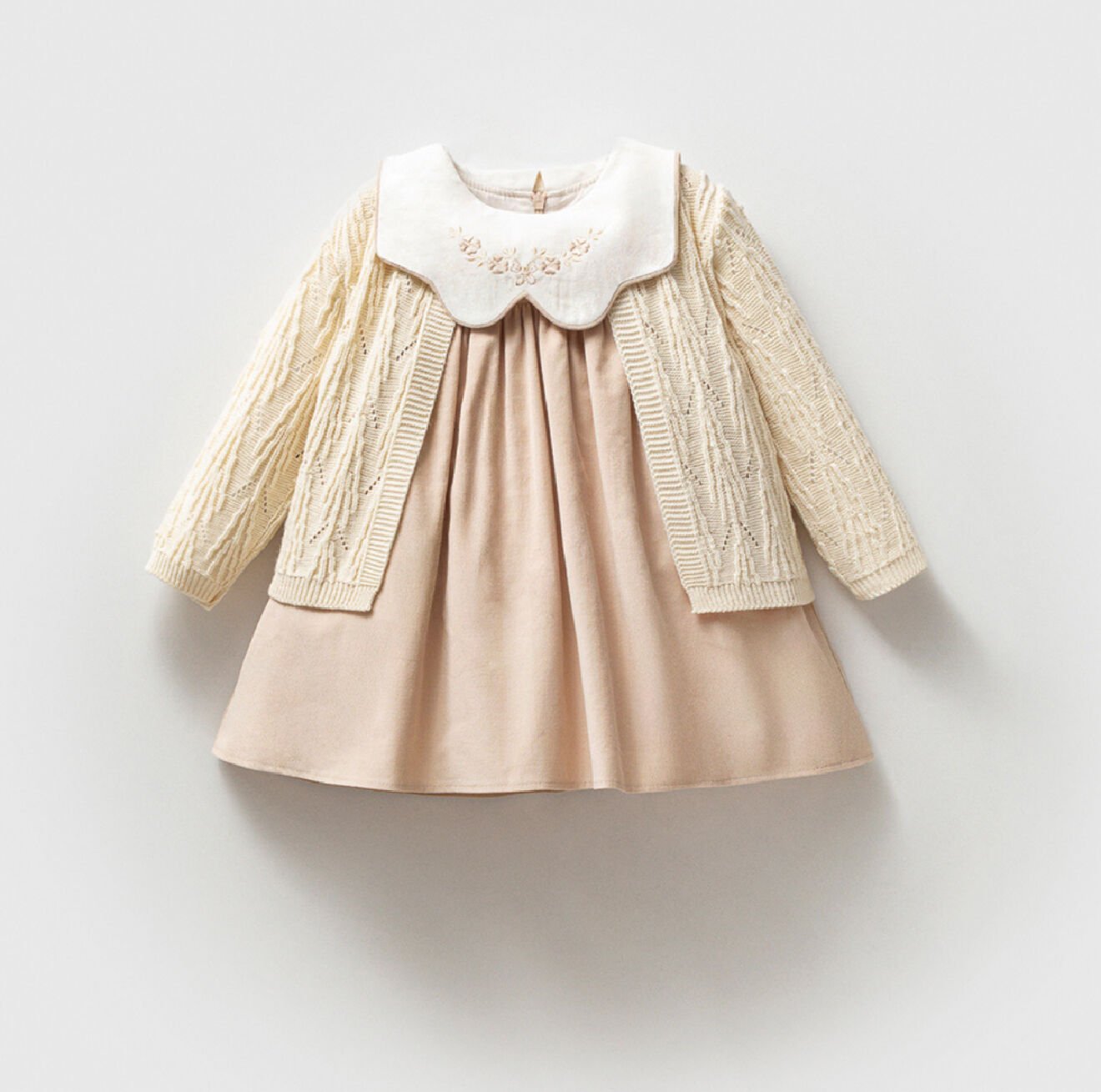 NOYNOY KIZ TRİKO HIRKA KADİFE ELBİSE