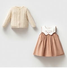 NOYNOY KIZ TRİKO HIRKA KADİFE ELBİSE