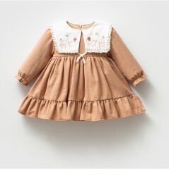 NOYNOY KIZ YAKA NAKIŞ DETAYLI ELBİSE